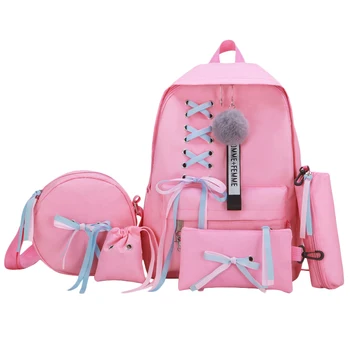 

Large School Bags for Teenage Girls Usb with Lock Anti Theft Backpack Women Book Bag Big High School Bag Ribbons Pink