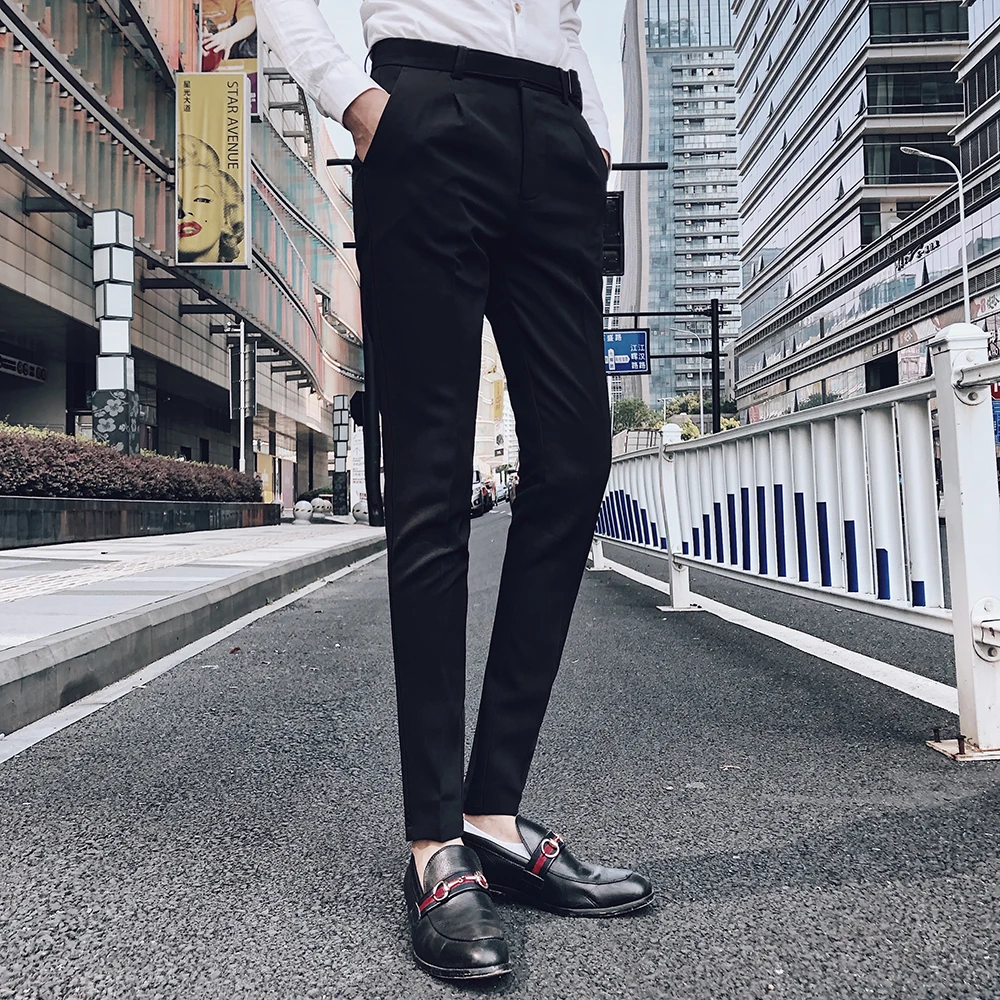 Хорошая Для Мужчин's Костюмные брюки Pantalon Homme костюм мужской кровать принцессы из высококачественного цельного Цвет Для мужчин s брюки коричневого цвета Slim Fit Бизнес Костюмные брюки - Цвет: Black