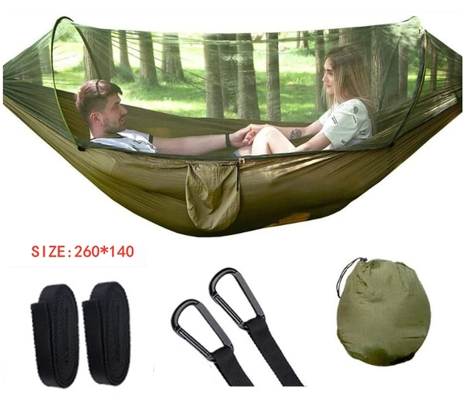 Camping Hammock with Mosquito Net Pop-Up Light Portable Outdoor Parachute Hammocks Swing Sleeping Hammock Camping Stuff 