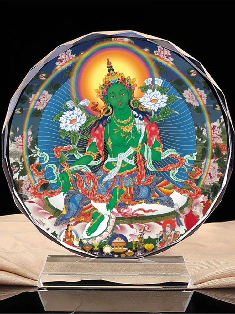 Tibetan Buddhism, Tantric Thangka, Green Tara portrait Buddha statue, crystal ornaments, craft products 3