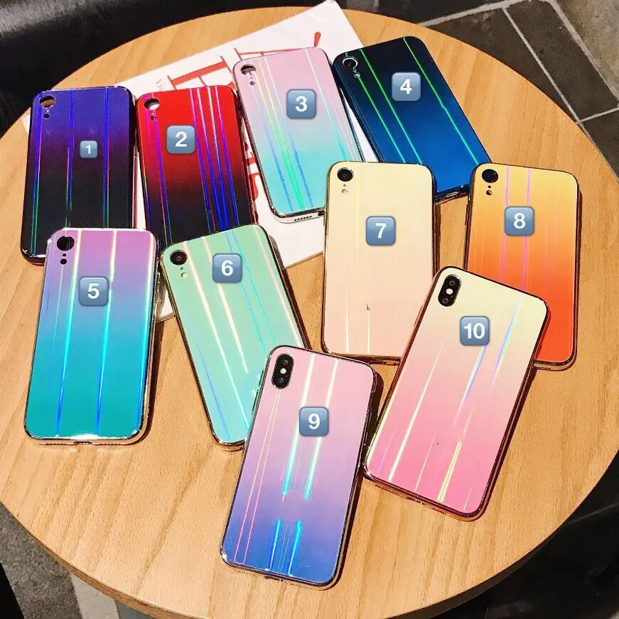 50 шт./лот, силиконовый чехол из закаленного стекла с градиентом для iPhone 8, 6 Plus, чехол с градиентом Авроры, чехол для iPhone x