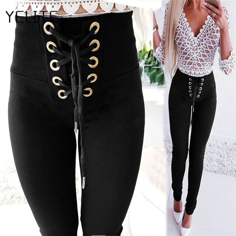

YELITE 2019 new Sexy Women button fly women jeans High Waist black pants women high elastic Skinny pants Stretchy Women trousers