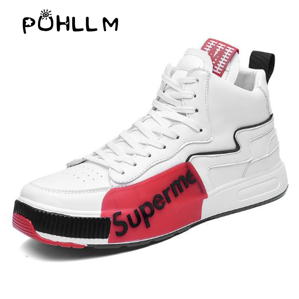 

PUHLLM Men's Shoes tide shoes 2019 autumn new breathable high-top shoes men Korean version of the wild red casual men shoesG18