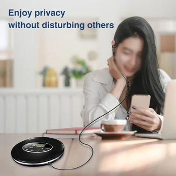 

Car Portable CD Player With LCD Display Battery Powered Compact Small Anti Skip Support TF Card Round USB AUX Music 3.5mm Jack