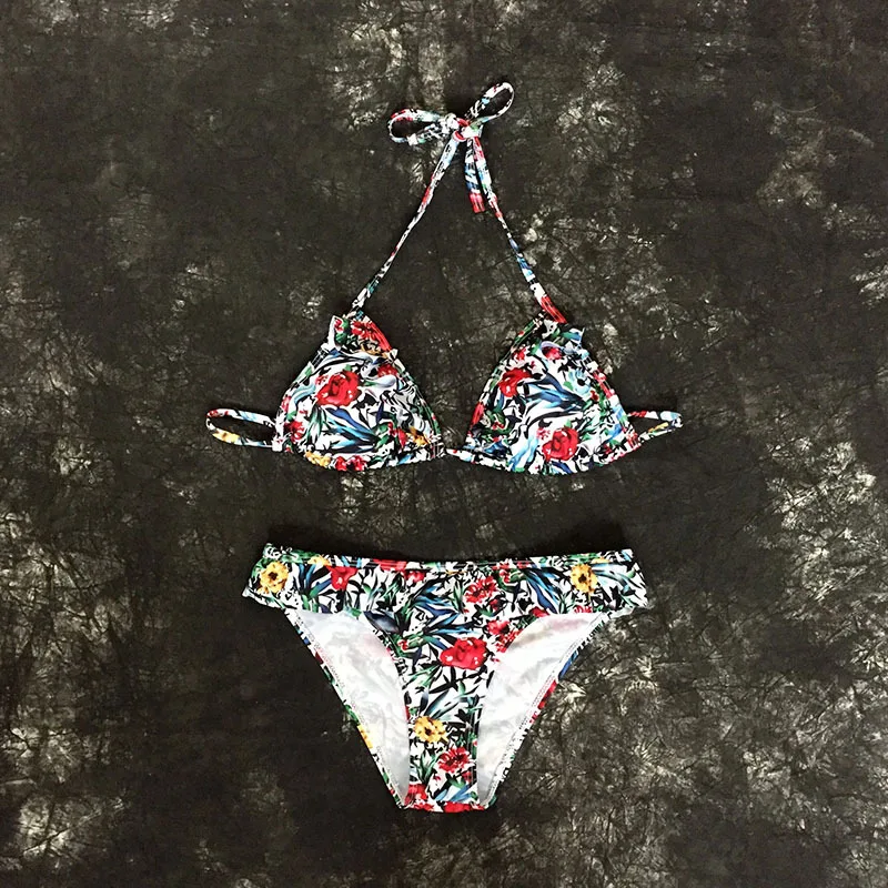 

2019 Separate print Swimsuit thong string Bikini tanga set falbala two piece Women bathing suit costume Sexy lady micro swimwear