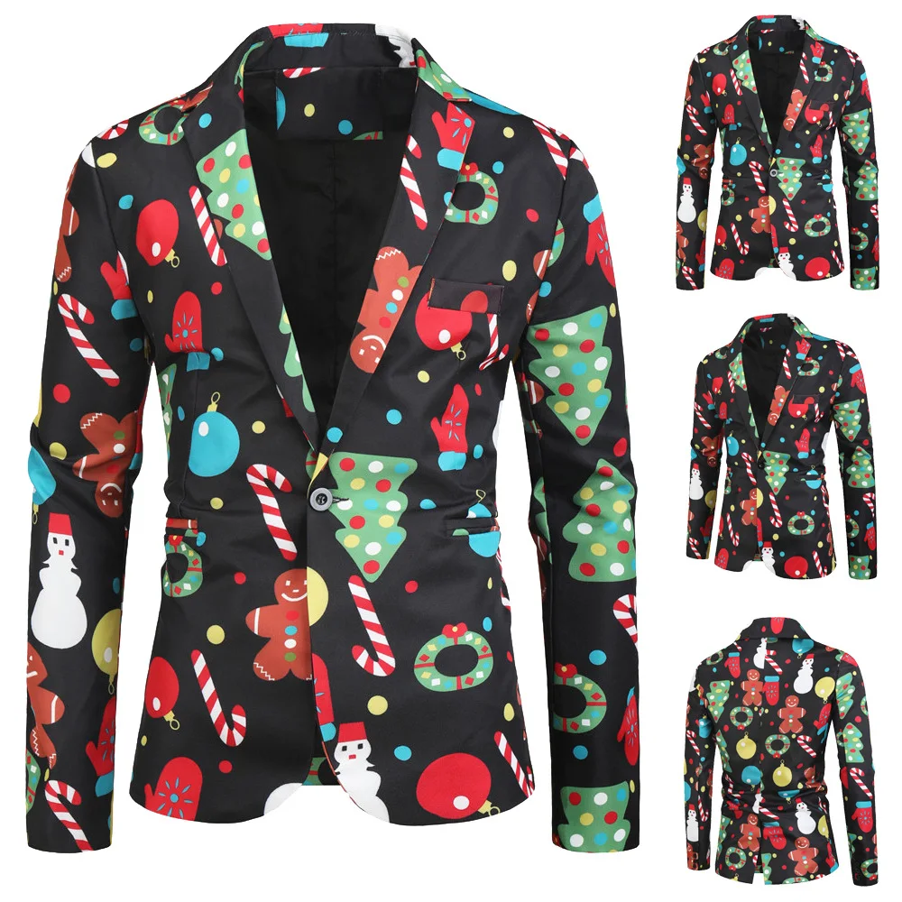

2019 Autumn And Winter New Style Europe And America Men's 3D Fun Printed Suit Jacket Christmas Leisure Suit Coat Men's