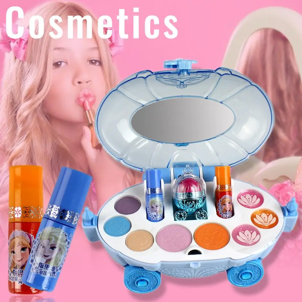 

Disney Ice Princess Makeup Girls Toys Lip Gloss Blush Nail File Brush Powder Puff Eyeshadow Lipstick Nail Polish Kids Makeup Toy