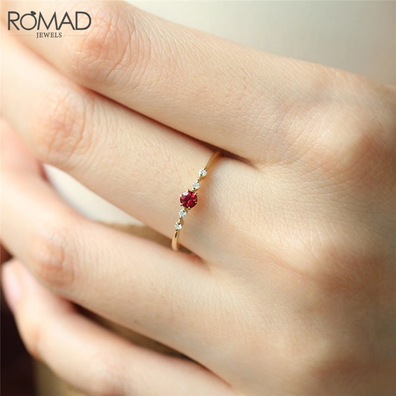 ROMAD Нежный красный с цирконом кубическим, для помолвки кольца для женщин свадебные кольца, свадебные украшения женские изящные тонкие кольца для пальцев подарки R50