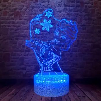 

Funny 3D Illusion LED Desk Nightlight Colorful Changing Light Princess Elsa Anime action & toy figures