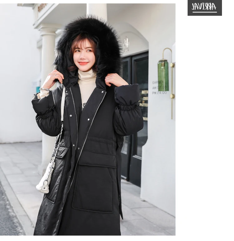 Mid-length Winter New Style down Coat Waist Hugging INS over-the-Knee down Feather Cotton-padded Jacket Coat Fashion