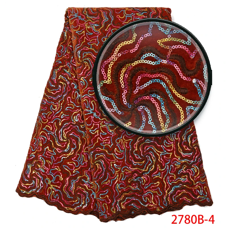 

Newest Sequins Velvet Lace Fabric,2019 African Nigerian Fabric Lace with Sequence,French Embroidery Lace for Party KS2780B-4
