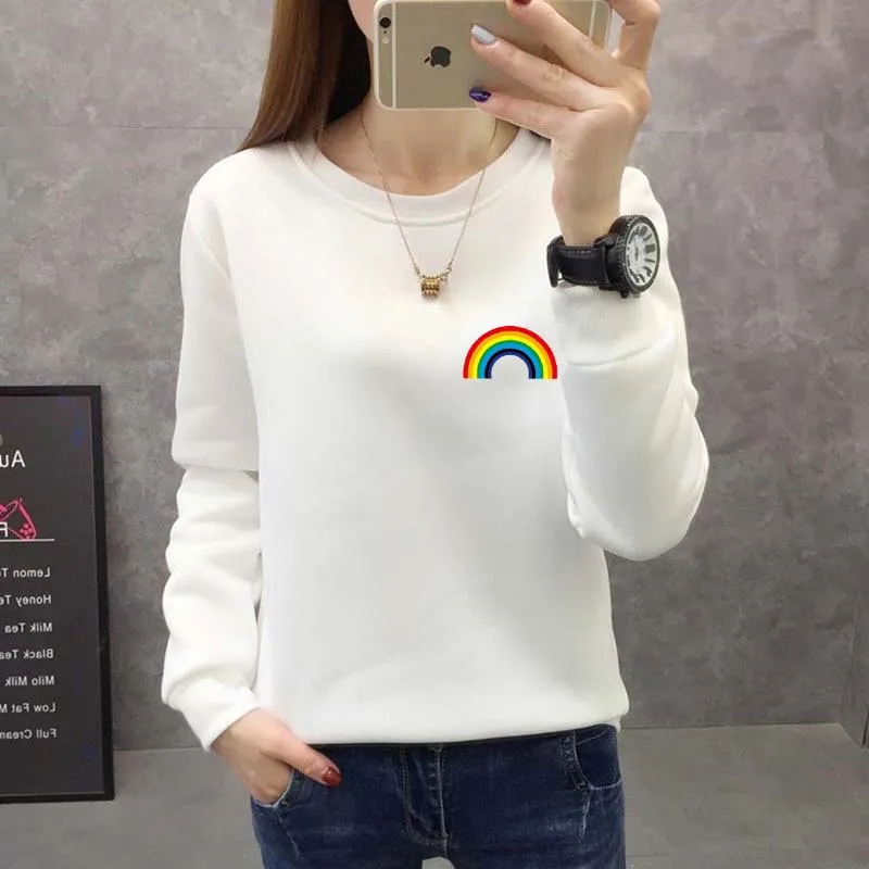 Style 8 Модная Радужная толстовка с длинными рукавами для женщин без капюшона для студентов Осень Зима плюс бархатная Свободная Толстовка для женщин - Цвет: Style 8