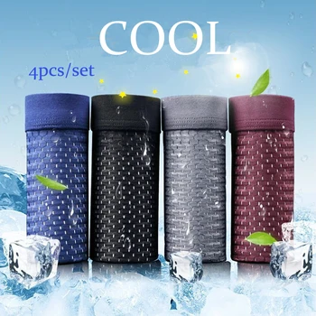 

4pcs Mesh Boxer Shorts Underwear Cool Ice Silk Men Boxer Underpants Breathable Men Sexy Slim Man Panties