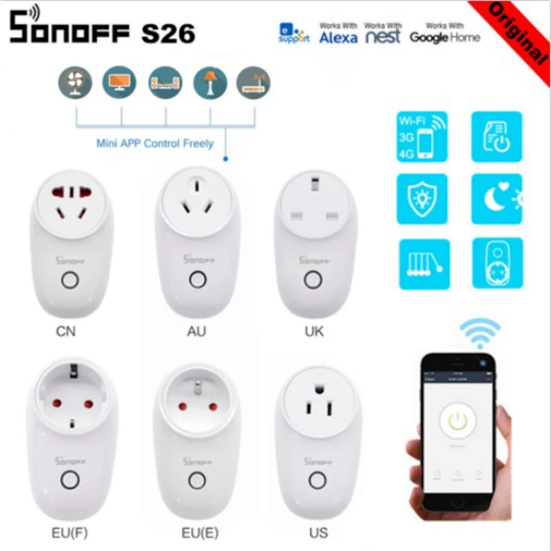 

Sonoff S26 WiFi Smart Wireless Plug Power Socket Smart Home Switch Works with Amazon Alexa Google Home Assistant Automation