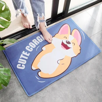 

Doormat Anti-Slip Floor Mat Smile Dog Cartoon Corgi Door Mats Carpet Floormat Bedroom Thick Flannel Rug Tatami Tapete