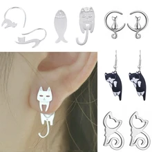 Модные милые женские серьги-гвоздики с кристаллами, жемчугом, котом и животными