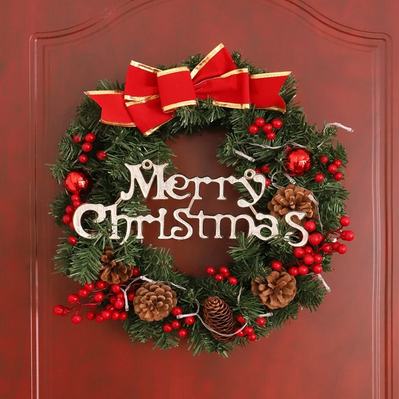 

Spruce Christmas Wreath With LED Light Front Door Hanging Garland Holiday Home Product Christmas Ornaments