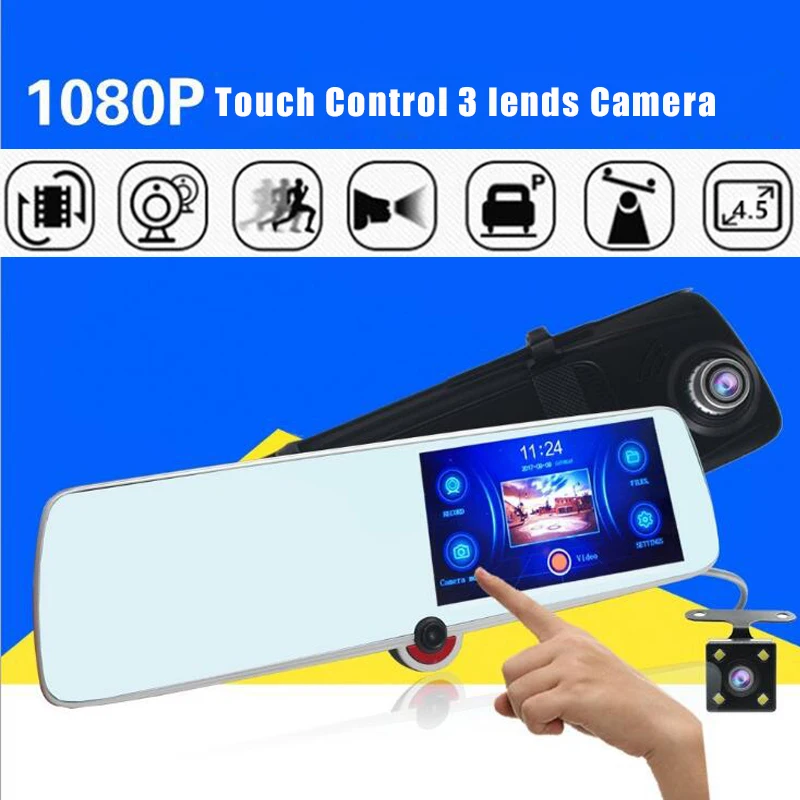 

Touch Screen Car DVR 3 Lens Cameras 4.5 Inch Dash Camera With Rearview Camera Video Recorder Auto Registrator Dvrs Dash Cam