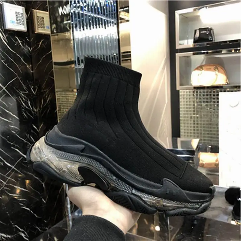 

Women's boots 2019 new fashion wild men and women couple models crystal cushions increased flying woven elastic socks boots