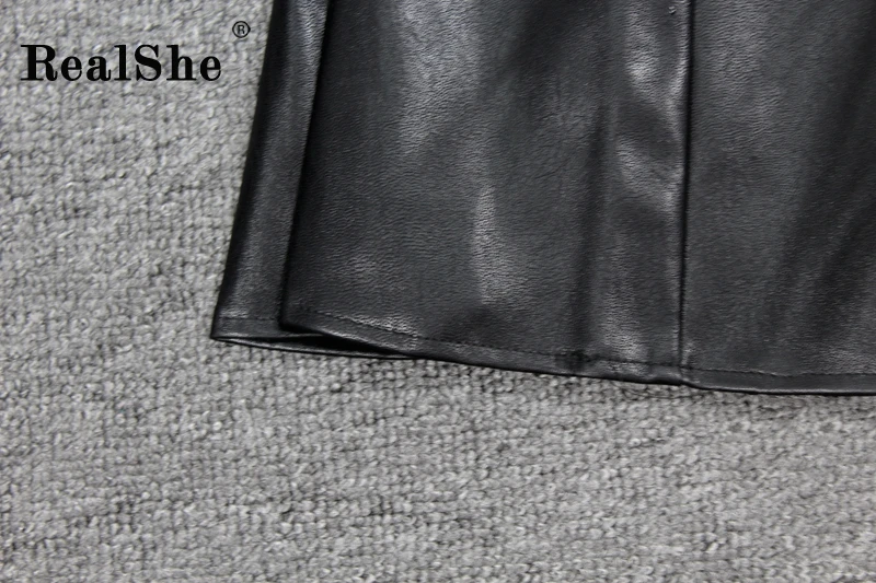RealShe Jupe Femme,, высокая талия, пуговицы, Русалка, длина до колена, Женская юбка,, весна, осень, уличная одежда, кожаная женская юбка
