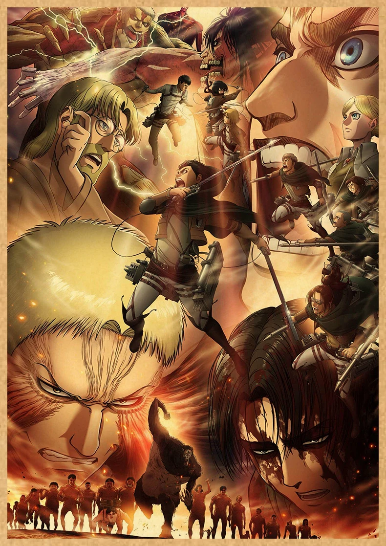 Attack on Titan Anime Poster Decor For Home Posters Room Wall Pictur Kraft Paper Retro And Prints Art Bar Cafe Stickers