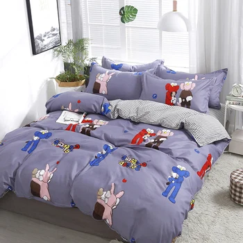 

Cartoon Family of Four Washed Cotton Student Dormitory Bed Linen Quilt Three Sets of 4 Single Bed Bedding