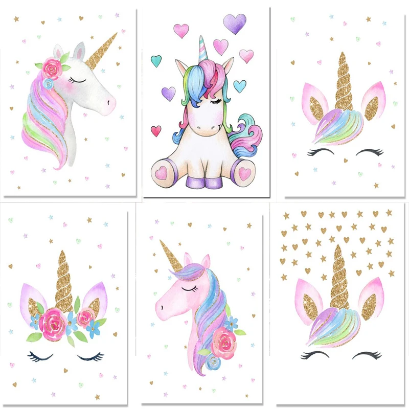 Pintura de diamante 5d Diy, bordado de dibujos animados de unicornio de diamantes, decoración de la habitación de los niños, HR3177