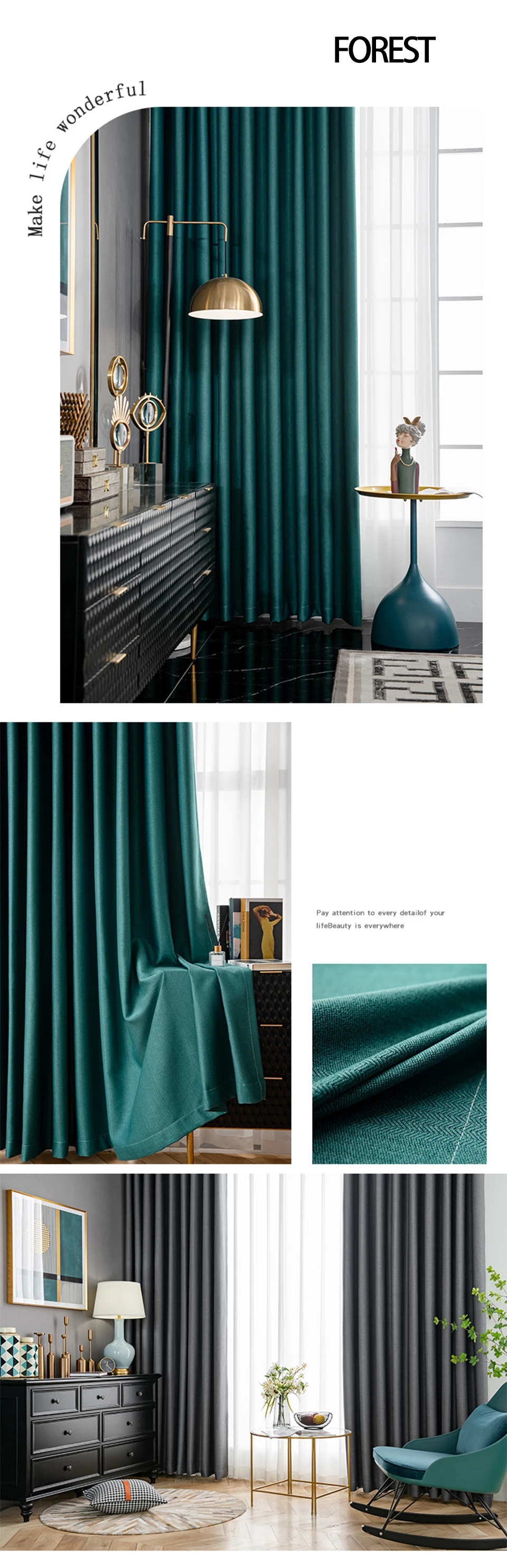 YCENTRE Modern Blackout Curtains Window For Living Room Bedroom High Shading Thick Blinds Drapes Door