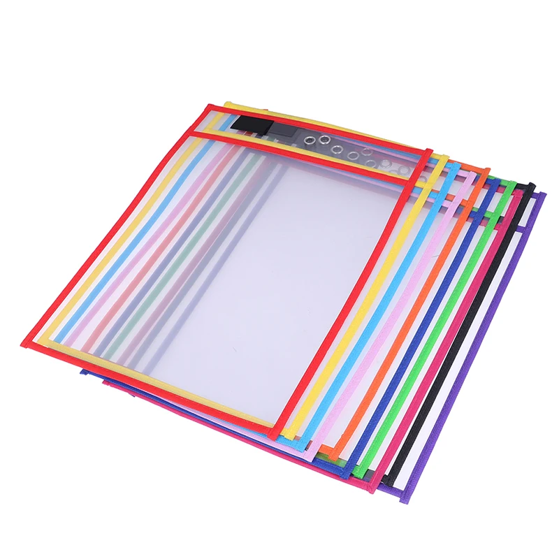 1pc Reusable Dry Erasable Pockets Transparent Write And Wipe Drawing Board Dry Brush Bag File Pocket For Teaching Kids Pastels