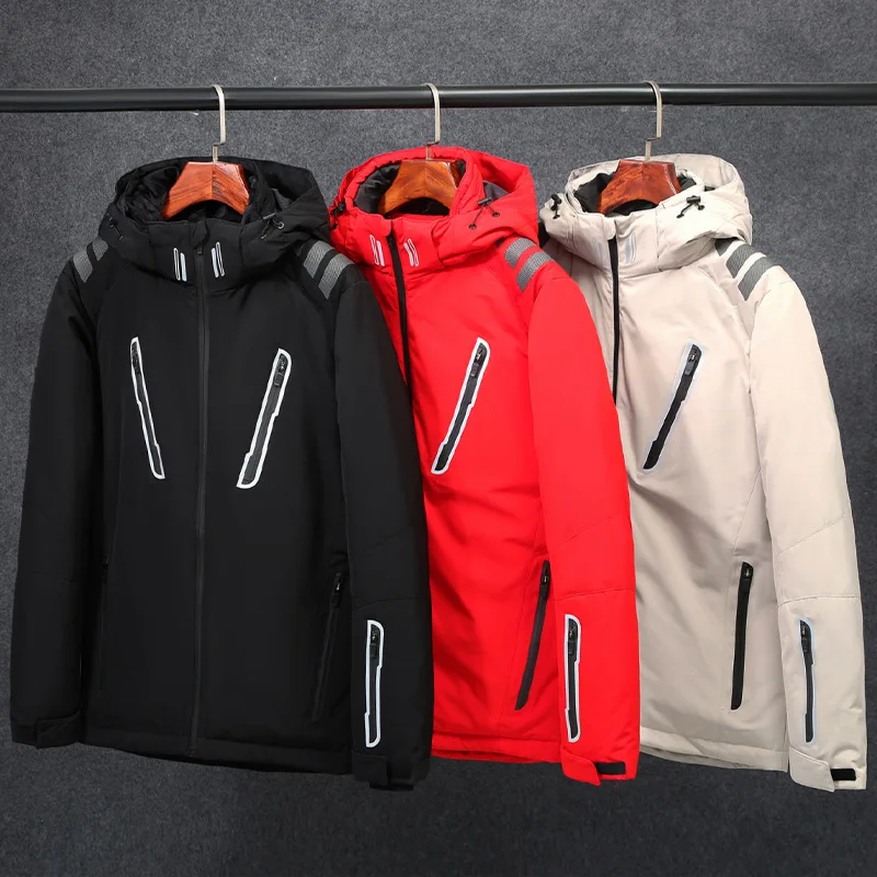 

New design Men winter Thick cold Night reflective strip Hooded Duck down jacket warm windproof casual down coat Outwear Parka