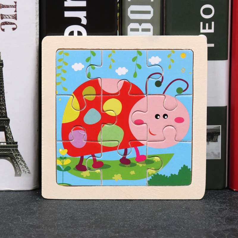 9 шт. деревянная портативная головоломка 3d головоломка раннее образование Обучающие знания интеллект мультфильм животное головоломка деревянная игрушка - Цвет: 6