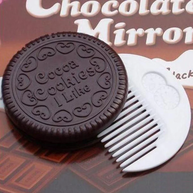 Милый мини карманный шоколадный печенье портативный макияж компактное зеркало для макияжа гребень