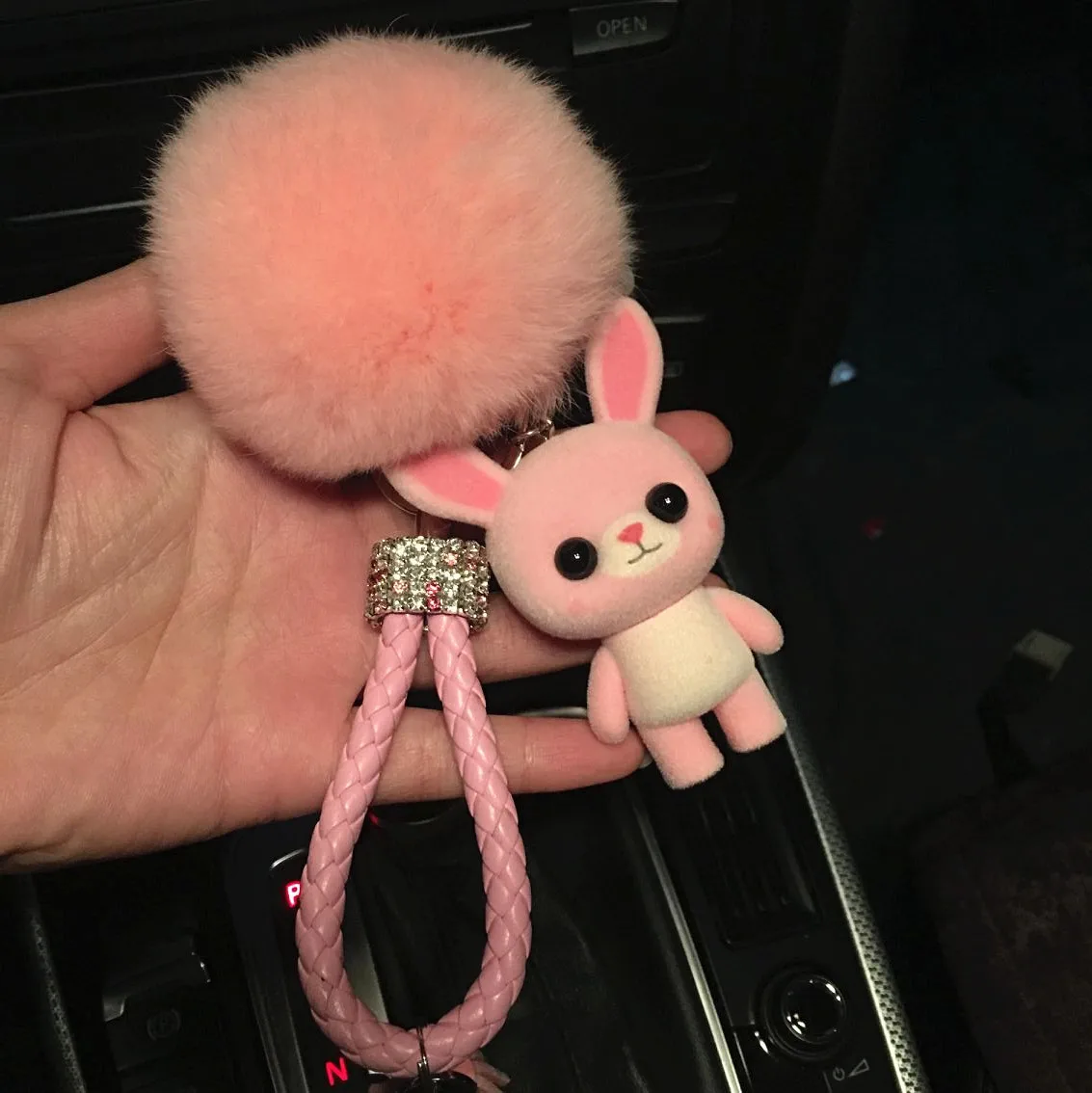 Cartoon doll car key fob pendant cute Korean creative couple key pendant men and women key ring rabbit hair