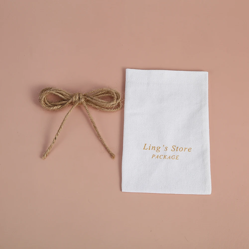 100pcs White Cotton Burlap Jewelry Drawing Bag Jewellry Packing Small Pouches for Wedding Party Candy Bag Gift Bag Custom Logo