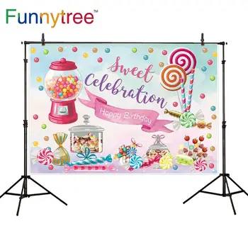 

Funnytree Candy Bar Birthday Party Background Sweet sugar Pink Backdrop Baby Shower Newborn Photocall Photozone Decor Banner
