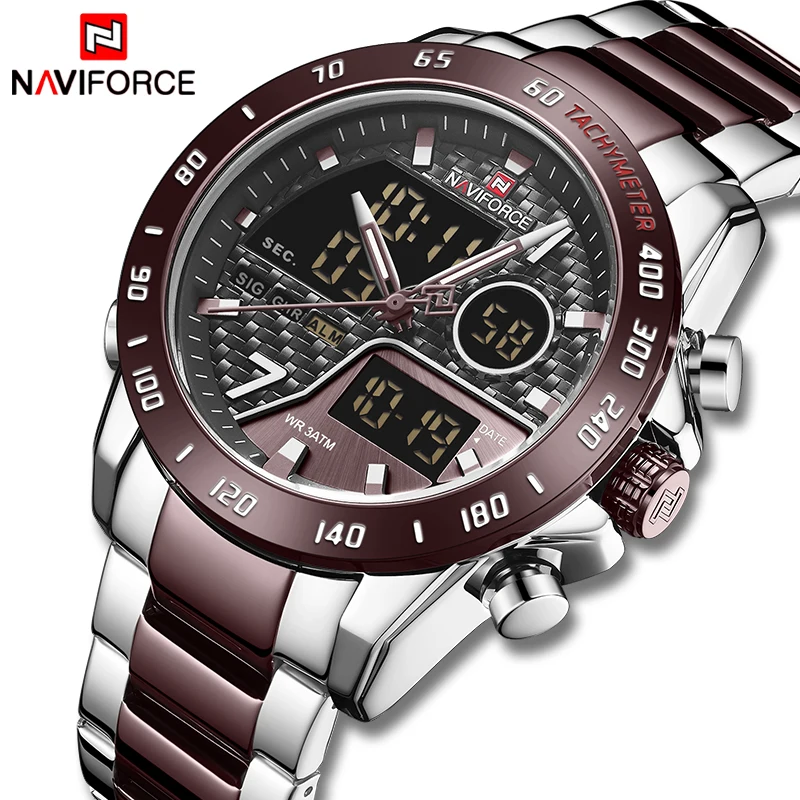 Часы наручные NAVIFORCE Мужские Цифровые роскошные Брендовые спортивные Кварцевые