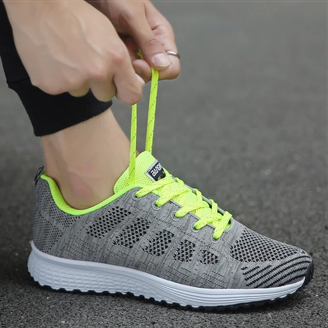 Women Casual Shoes Fashion Breathable Walking Mesh Flat Shoes Woman White Sneakers Women 2020 Tenis Feminino Female Shoes a08 green