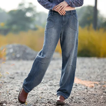 

3XL plus size European station denim wide leg pants female autumn winter thicker loose high waist bottom straight pants F40