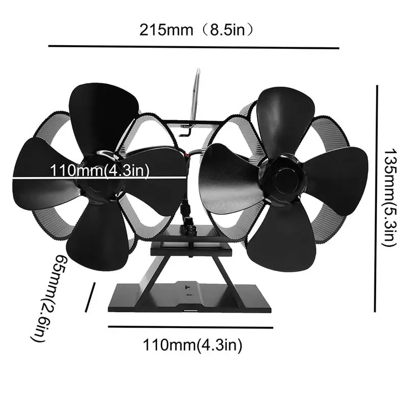 8 лопастная Тепловая печь вентилятор двойной мотор горелка для камина 180-210 CFM
