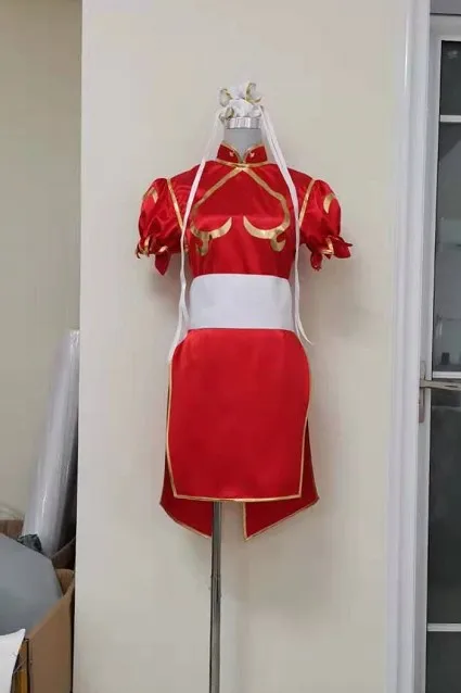 Red costume Игры Chun Li костюм Sutorito Faita синий платье Чонсам пояс головные уборы для женщин девочек праздничная одежда Chunli Косплей - Цвет: Red costume