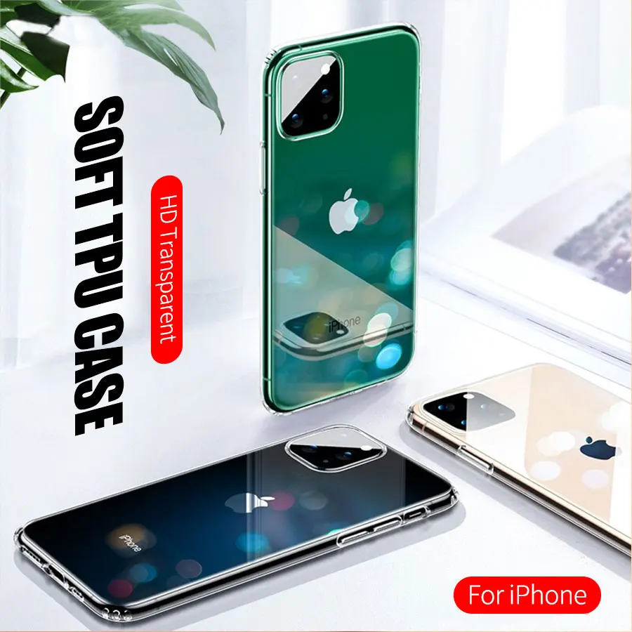 

iPhone 11 Transparent Case Cover Anti-Knock Silicone Case For iphone 11 Pro Max Soft TPU Case For iPhone X XR XS Clear Cover