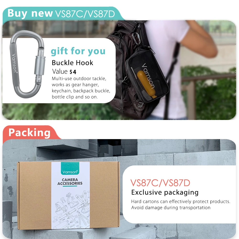 Najtaniej Vamson dla Gopro Hero 8 7 czarny 6 5 4 zestaw akcesoriów dla DJI OSMO Action dla go pro xiaomi yi wodoodporny futerał VS87