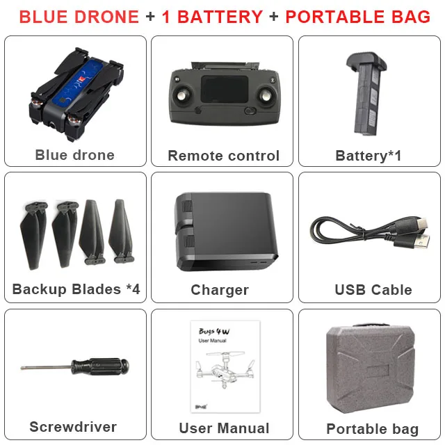 Blue 1Battery P Bag MJX Bugs 4 W B4W 5G gps бесщеточный складной Дрон с Wi-Fi FPV 2K HD камерой с защитой от тряски 1,6 км 25 минут оптический поток RC Квадрокоптер - Цвет: Blue 1Battery P Bag