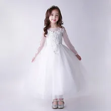 Белое длинное свадебное платье с цветочным узором для девочек, элегантное детское платье с рукавами 3/4, vestido de festa Longo, одежда для девочек 4, 6, 8, 10, 12, 14 лет, 184065