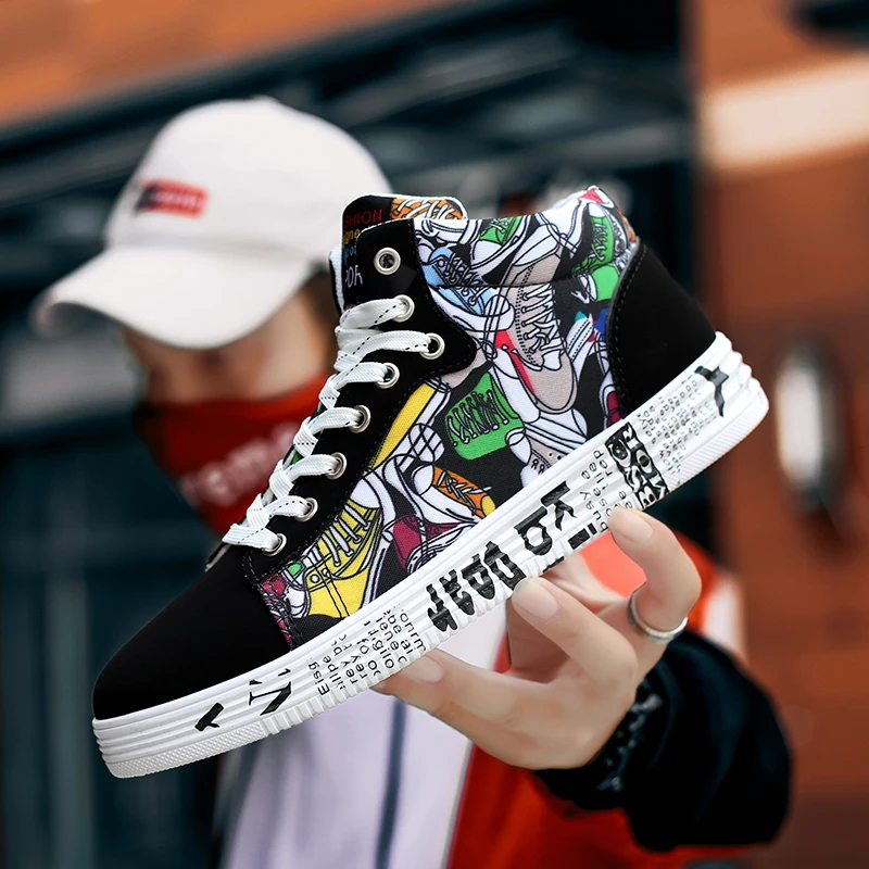 Zapatillas de deporte vulcanizadas de estilo clásico para hombre, zapatos informales con cordones, estampado de grafiti, de camuflaje, para primavera y otoño