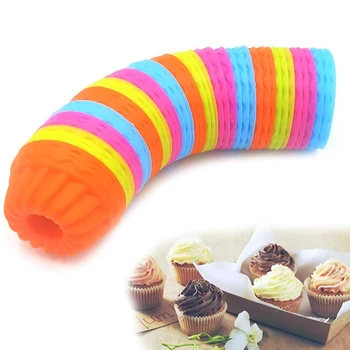 

12pcs Random Color Thread Shape Round Reusable Silicone Cake Molds Donut Mould Cupcake Maker Muffin Cup Kitchen Baking Tools