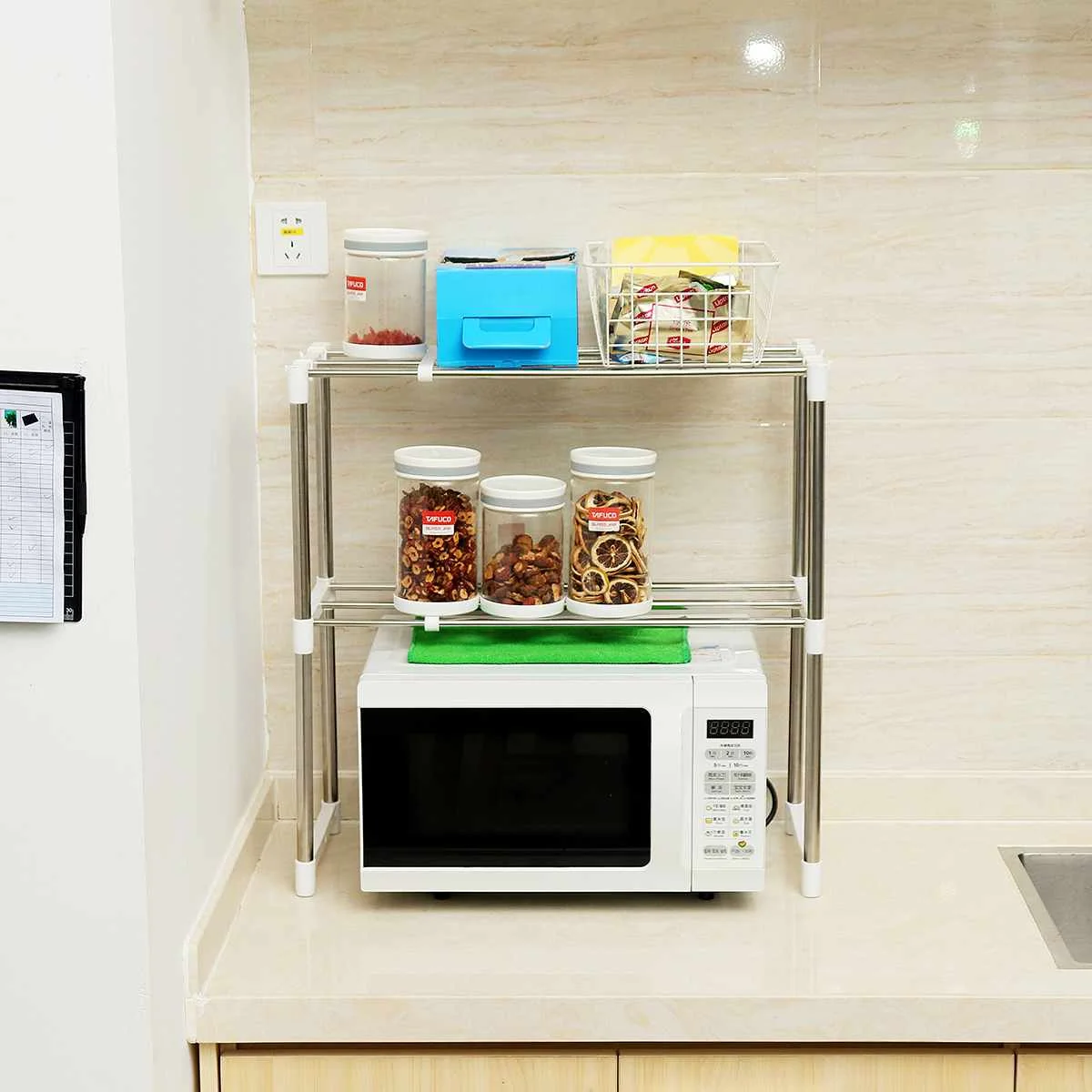 

Stainless Steel Adjustable Multifunctional Microwave Oven Shelf Rack Standing Type Double Kitchen Storage Holders Home Bathroom