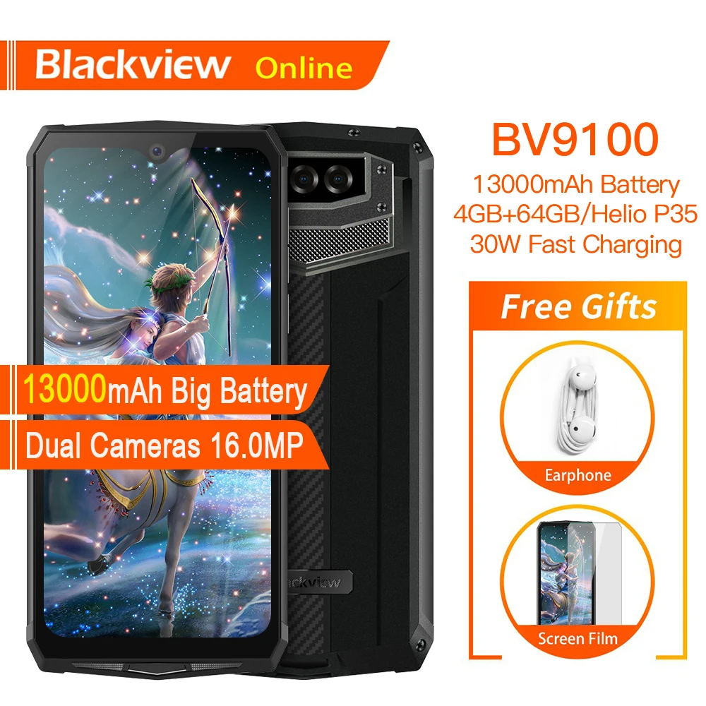 Blackview BV9100 оригинальный водонепроницаемый смартфон 13000 мАч 4 Гб + 64 ГБ Android 9