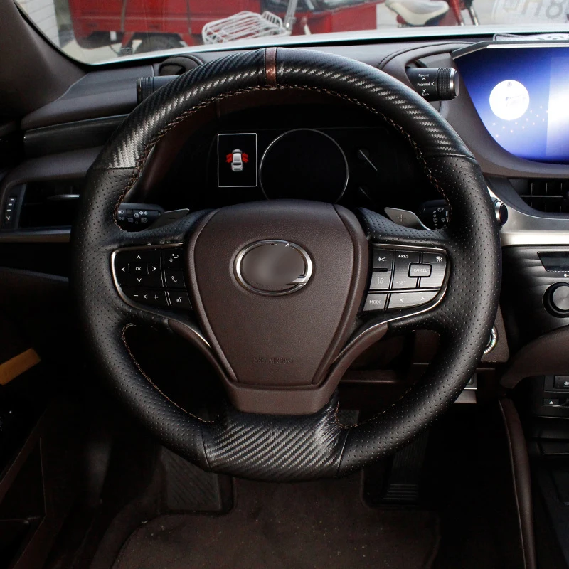 

QHCP Car Hand Sewing Steering Wheel Cover Genuine Cowhide Leather Non-slip Decoration Protective For Lexus ES200 260 300H 18-22