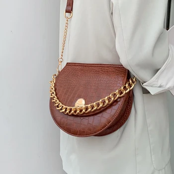 

NEW Designer Fashion Saddle Bag Brand Chain Women Handbag and Purse Chic Stone Pattern Crossbody Shoulder Bag Ladies Package